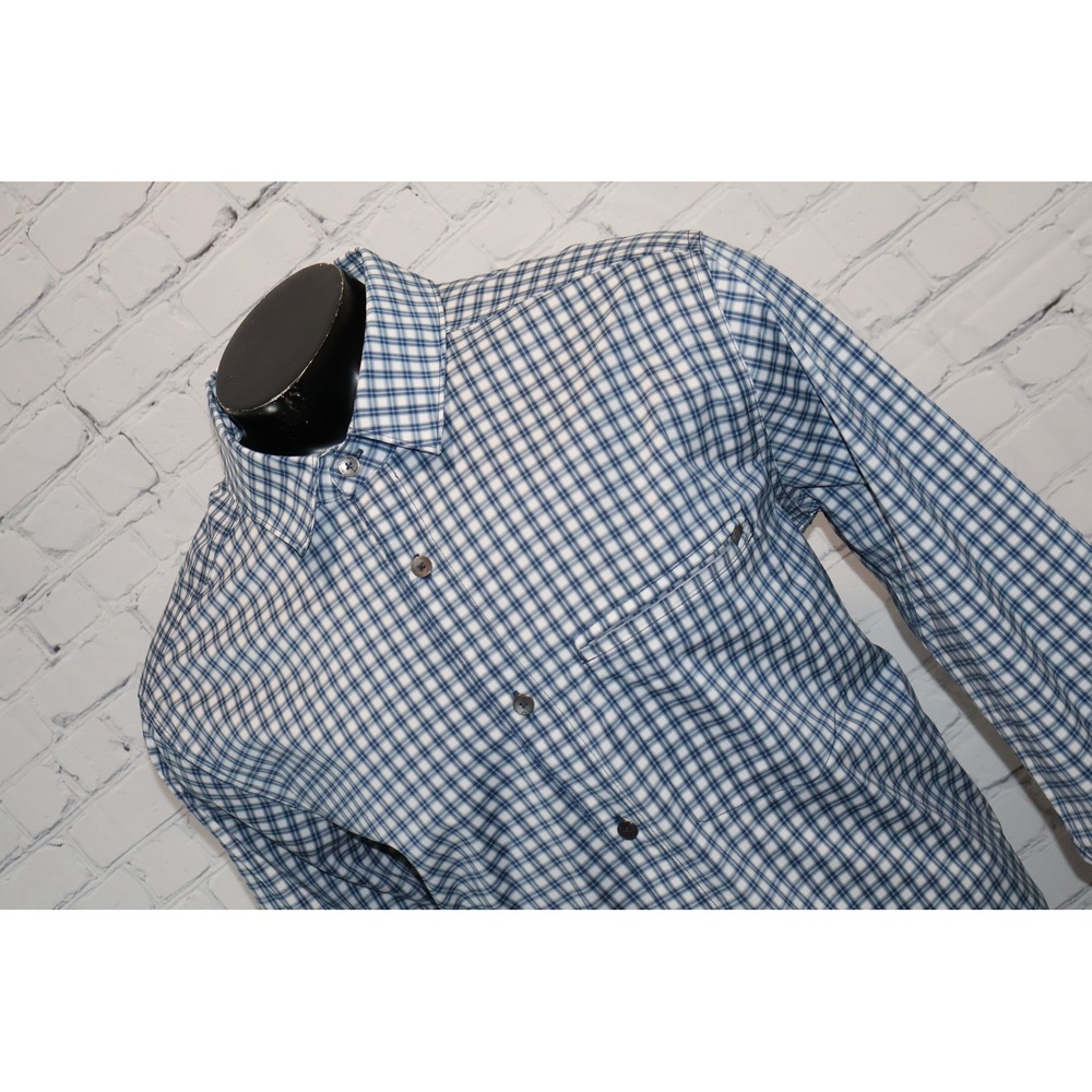 QOR Performance Dress Shirt Men XL Blue Plaid Odor Control Stretch Polyester